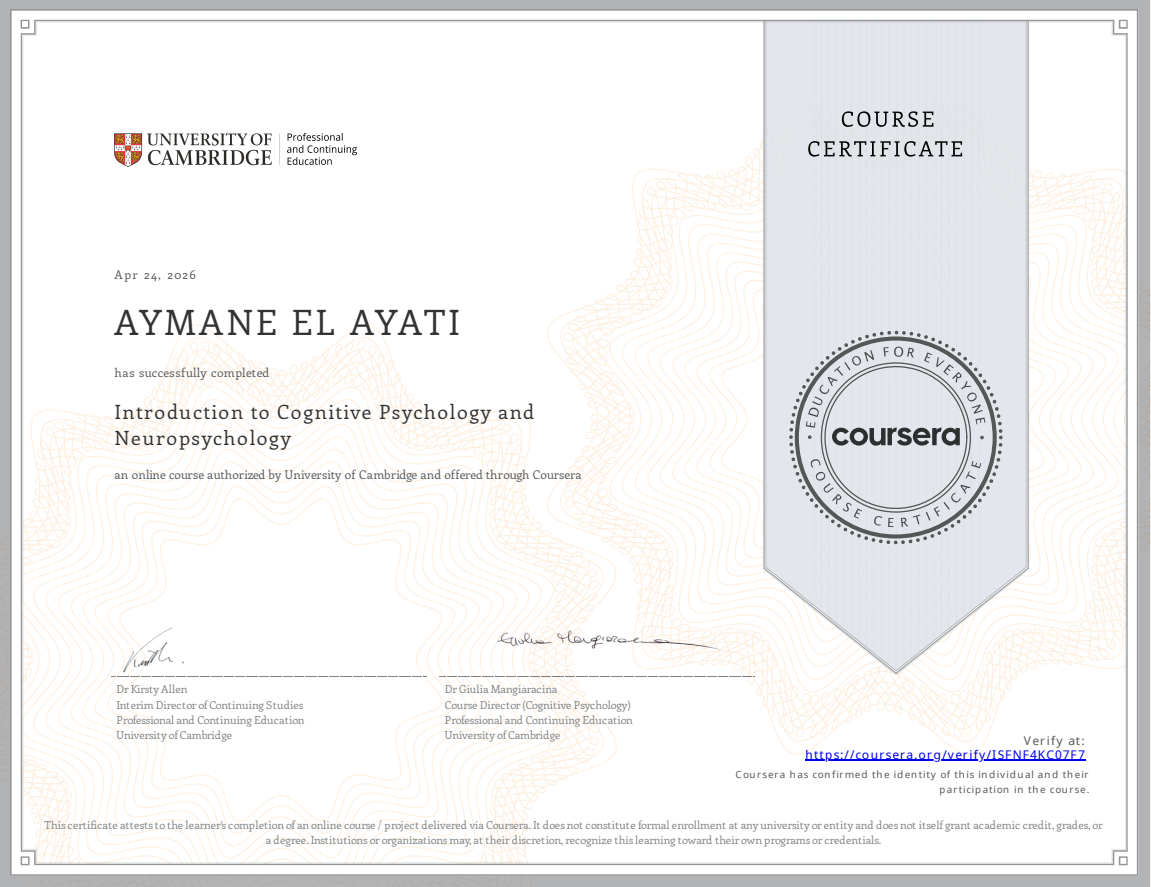 University of Cambridge Certificate