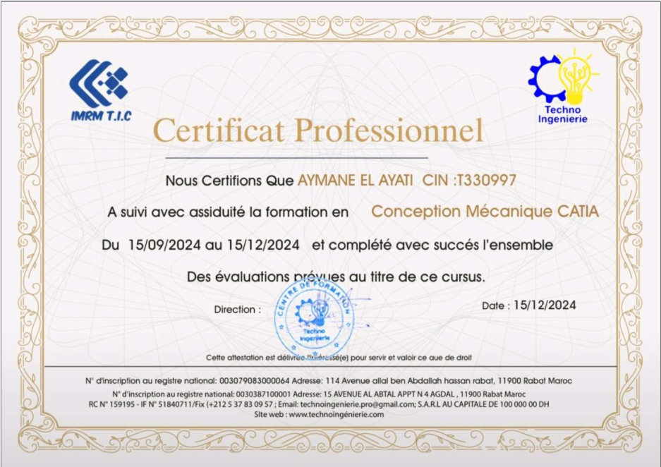 Certificat CATIA