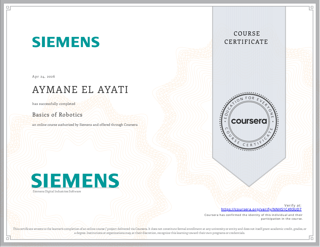 Siemens Basics of Robotics Certificate